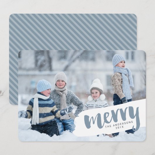 Moderne Merry Brush Letter Vakantiefotokaart Feestdagenkaart (Voorkant / Achterkant)