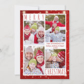 Moderne MERRY CHRISTMAS 4 Foto Collage Red Lights Feestdagenkaart (Voorkant)