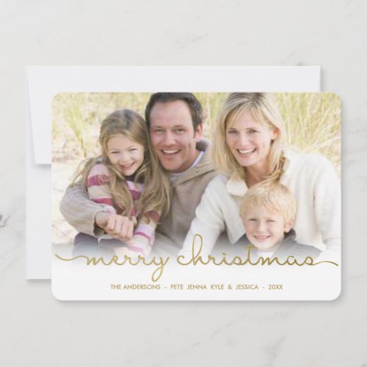 Moderne Merry Christmas Hand Script Platte Fotokaa Feestdagenkaart (Voorkant)