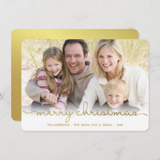 Moderne Merry Christmas Hand Script Platte Fotokaa Feestdagenkaart (Voorkant / Achterkant)