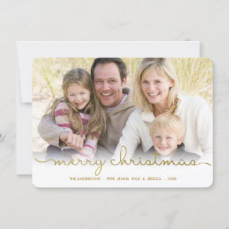 Moderne Merry Christmas Hand Script Platte Fotokaa Feestdagenkaart