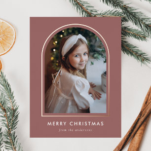 Moderne Merry Christmas Mauve Boog Foto Folie Feestdagen Briefkaart