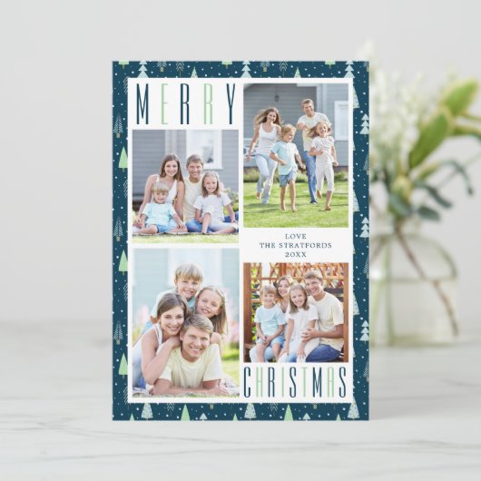 Moderne MERRY CHRISTMAS Photo Collage Trees Feestdagenkaart (Staand voorkant)