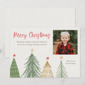 Moderne Merry Christmas Pine Trees Fotokaarten Feestdagenkaart (Voorkant / Achterkant)