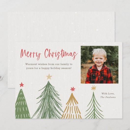 Moderne Merry Christmas Pine Trees Fotokaarten Feestdagenkaart (Voorkant / Achterkant)
