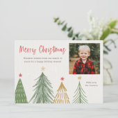 Moderne Merry Christmas Pine Trees Fotokaarten Feestdagenkaart (Staand voorkant)