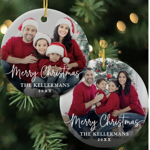 Moderne Merry Christmas Script Aangepaste Familie Keramisch Ornament