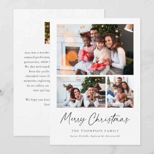 Moderne Merry Christmas Script Fotocollage Feestdagenkaart (Voorkant / Achterkant)