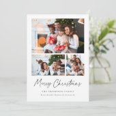Moderne Merry Christmas Script Fotocollage Feestdagenkaart (Staand voorkant)