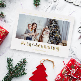 Moderne Merry Christmas Typografie Aangepaste Foto Folie Feestdagenkaart
