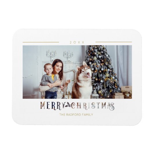 Moderne Merry Christmas Typografie Aangepaste Foto Magneet (Horizontaal)