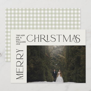 Moderne Merry Christmas Typografie Foto Plaid Feestdagenkaart