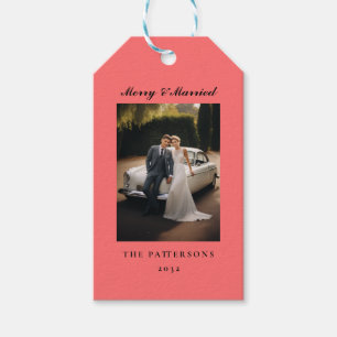 Moderne Merry Getrouwd klant specifieke foto Cadeaulabel