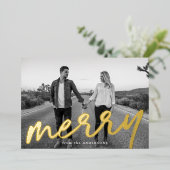 Moderne Merry Gold Luxe foto Folie Feestdagenkaart (Staand Voorkant)