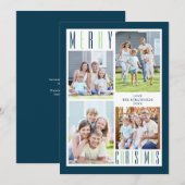 Moderne MERRY KERST Fotocollage Blauw Groen Feestdagenkaart (Voorkant / Achterkant)