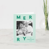 Moderne Merry Letters Mint & Groen 2 Foto Feestdagen Kaart (Voorkant)