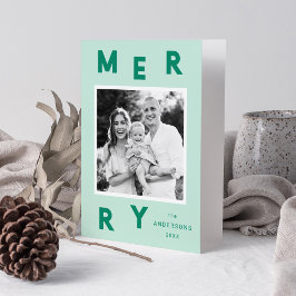 Moderne Merry Letters Mint & Groen 2 Foto Feestdagen Kaart