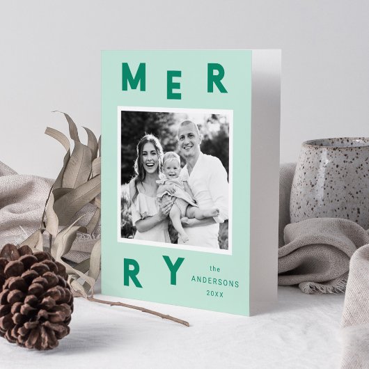 Moderne Merry Letters Mint & Groen 2 Foto Feestdagen Kaart