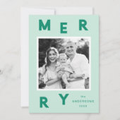 Moderne Merry Letters Mint & Groen 2 Foto Feestdagenkaart (Voorkant)