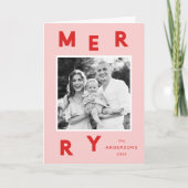 Moderne Merry Letters roze & Red 2 foto Feestdagen Kaart (Voorkant)