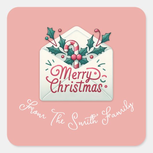Moderne Merry Mail grillige Kerstmis Custom Name Vierkante Sticker (Voorkant)