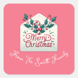 Moderne Merry Mail grillige Kerstmis Custom Name Vierkante Sticker