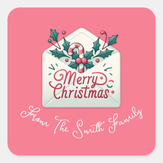 Moderne Merry Mail grillige Kerstmis Custom Name Vierkante Sticker (Voorkant)