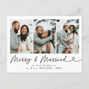 Moderne Merry & Married Trouwfoto Kerstmis Feestdagenkaart