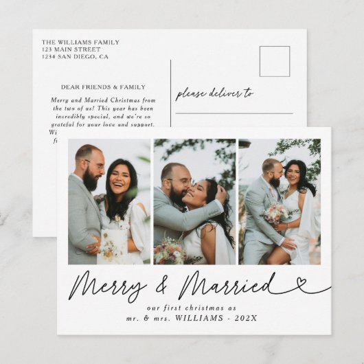 Moderne Merry & Married Trouwfoto Kerstmis Feestdagenkaart (Voorkant / Achterkant)