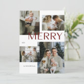 Moderne Merry Multi Foto Botanische Waterverf Feestdagenkaart (Staand voorkant)