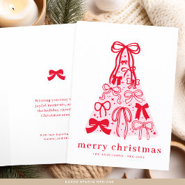 Moderne Merry Roze Rode Strik Boom Kerstkaart Kaart