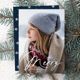 Moderne Merry Signature Script Navy Foto Feestdagenkaart