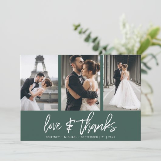 Moderne met de hand beletterde fotocollage Forest  Bedankkaart (Staand voorkant)