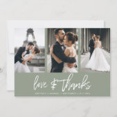 Moderne met de hand beletterde fotocollage Sage Gr Bedankkaart (Voorkant)