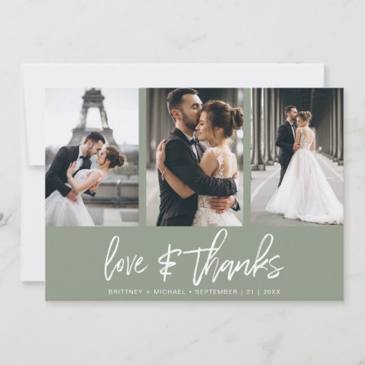 Moderne met de hand beletterde fotocollage Sage Gr Bedankkaart (Voorkant)