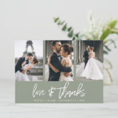 Moderne met de hand beletterde fotocollage Sage Gr Bedankkaart (Staand voorkant)