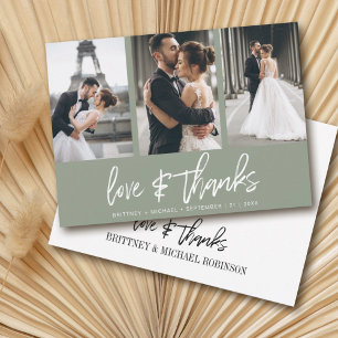 Moderne met de hand beletterde fotocollage Sage Gr Bedankkaart