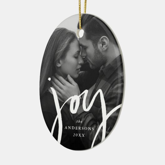 Moderne met de hand gebriefte Joy Photo Holiday Keramisch Ornament (Links)