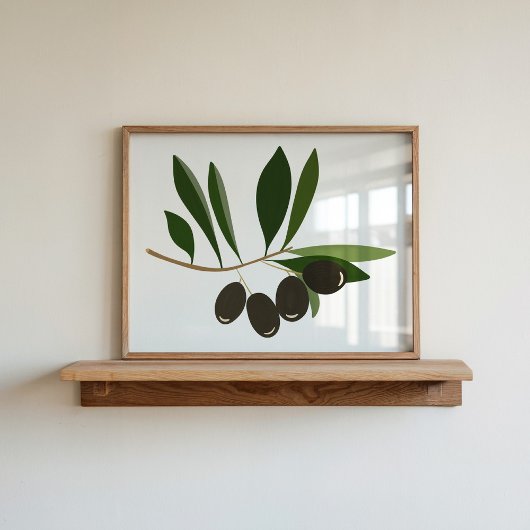 Moderne met de hand geschilderde Gouache Olijftak Poster