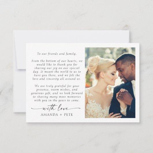 Moderne met de hand geschreven foto bruiloft bedan bedankkaart (Achterkant)