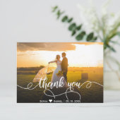 Moderne met de hand geschreven trouwfoto bedankkaa bedankkaart (Staand voorkant)