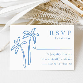 Moderne met de Hand Getekende Blauwe Palmboom Huwe RSVP Kaartje