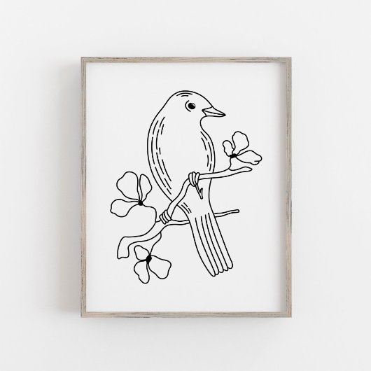 Moderne met de hand getekende lijnkunst vogelillus poster