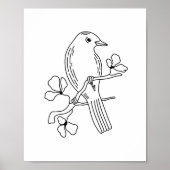 Moderne met de hand getekende lijnkunst vogelillus poster (Voorkant)