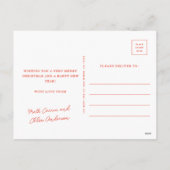 Moderne met de hand getekende rode strik één foto feestdagenkaart (Achterkant)