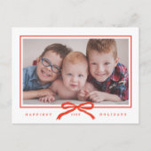 Moderne met de hand getekende rode strik één foto feestdagenkaart (Voorkant)