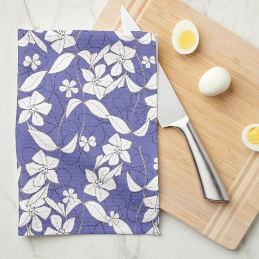 Moderne, met de hand getekende witte bloemen op ee theedoek (Quarter Fold)