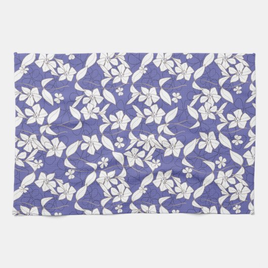 Moderne, met de hand getekende witte bloemen op ee theedoek (Horizontaal)