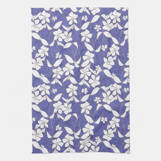 Moderne, met de hand getekende witte bloemen op ee theedoek (Verticaal)