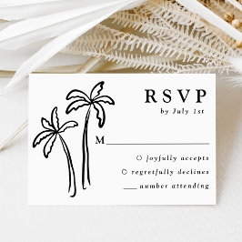 Moderne met de hand getekende zwarte palmbomen tro RSVP kaartje